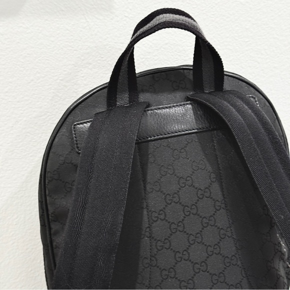 GUCCI Logo Leather Logo Nylon schoolbag Backpack Black - Picture 8 of 14